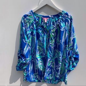 LILY PULITZER Tye Top, Blue Crush, 100% Silk | S